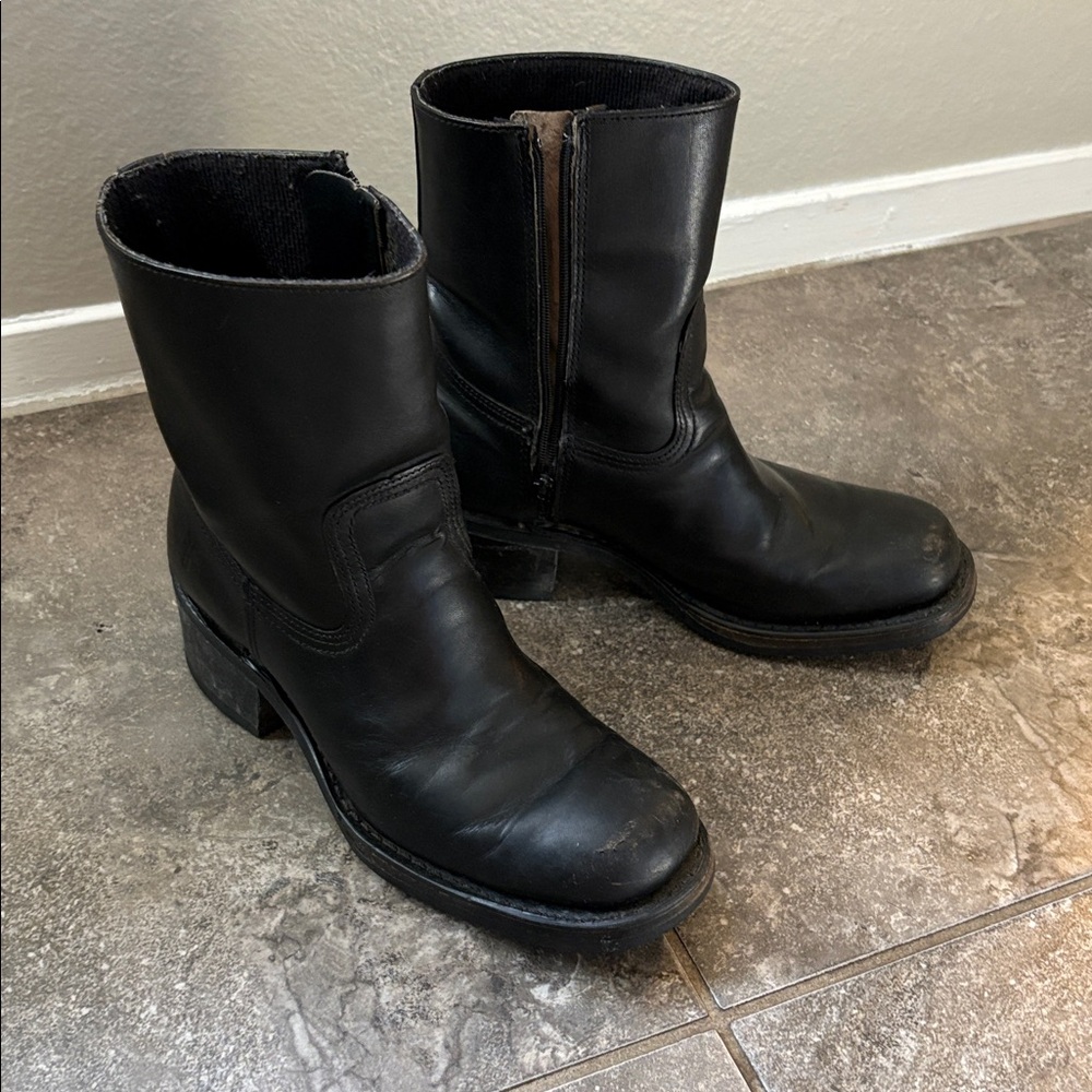 Vintage Frye Campus Black Label Black Leather Mid-Calf Boots 8 1/2 - Picture 2 of 14